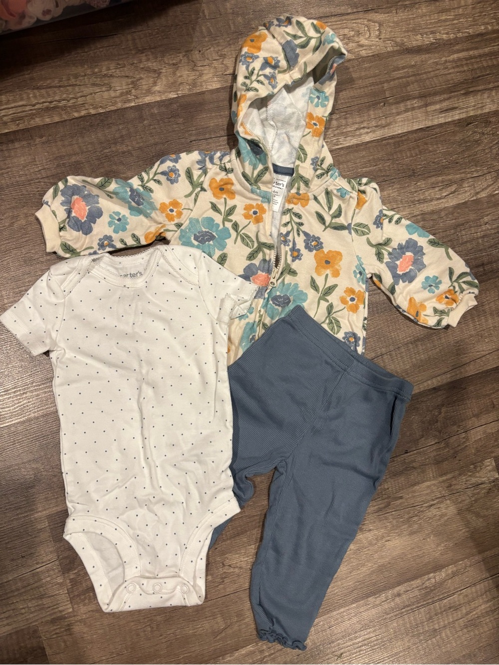 Carter's Floral Hooded One-Piece Set in Cream, Blue, Orange